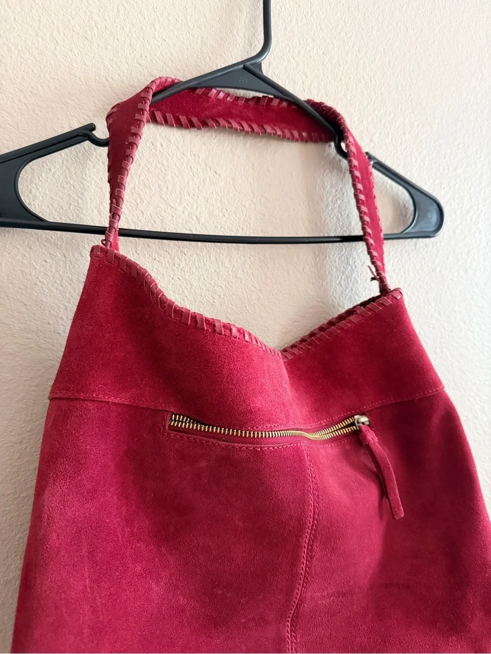 TJ Max Burgundy Suede Shoulder Tote Bag